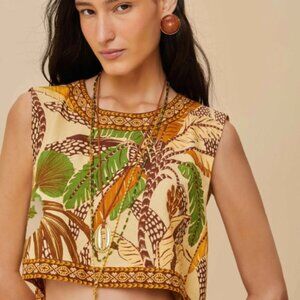 FARM Rio NWT Cropped Printed Linen Blend Top MSRP $120